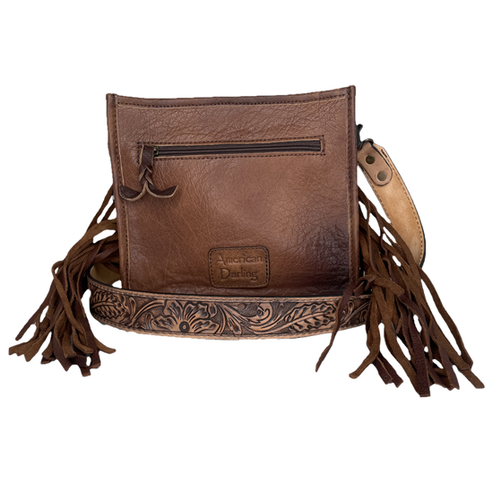 American Darling® Fringed Floral Embossed Brown Leather Bag ADBG324