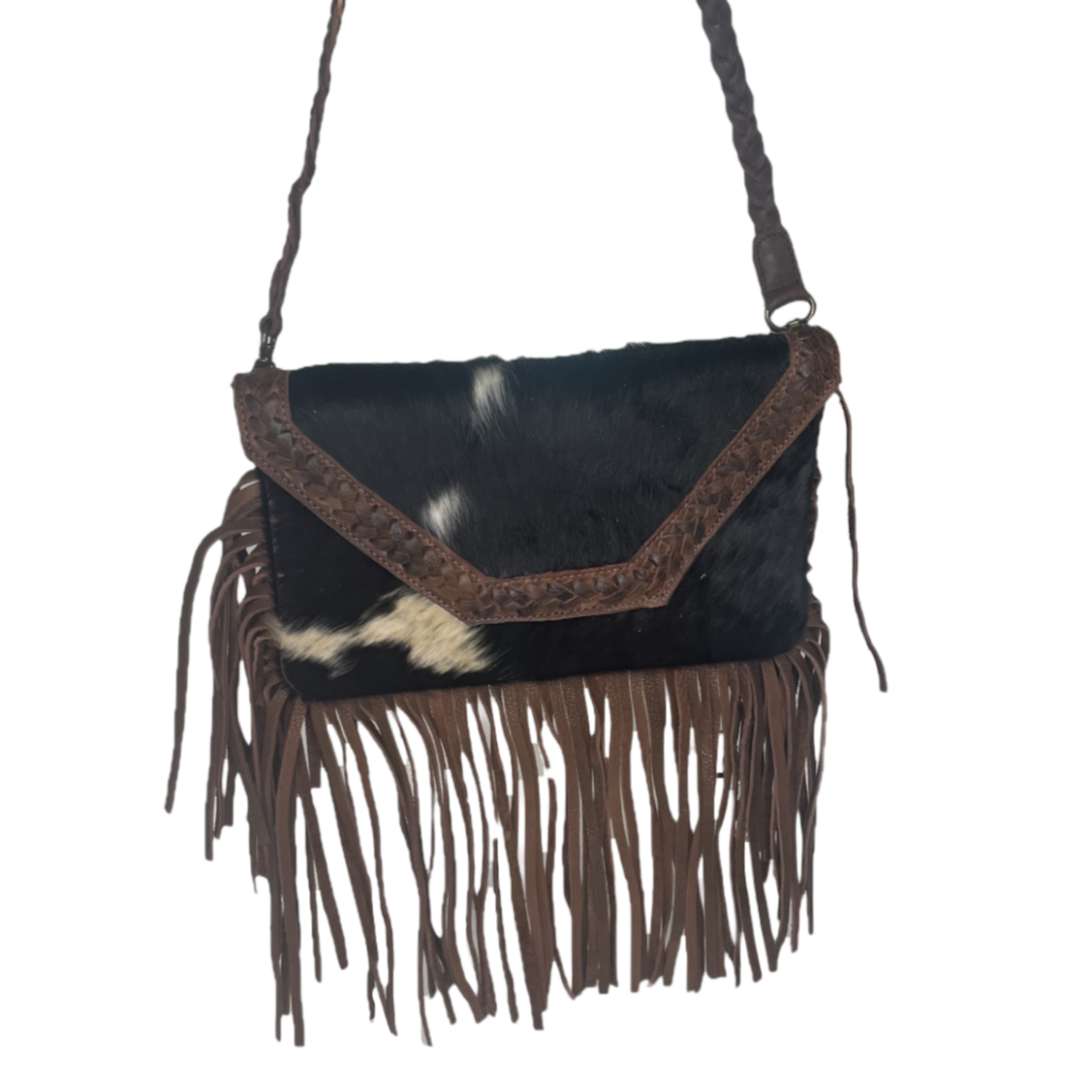 American Darling® Braided Cowhide Fringe Brown Leather Bag ADBGM298B