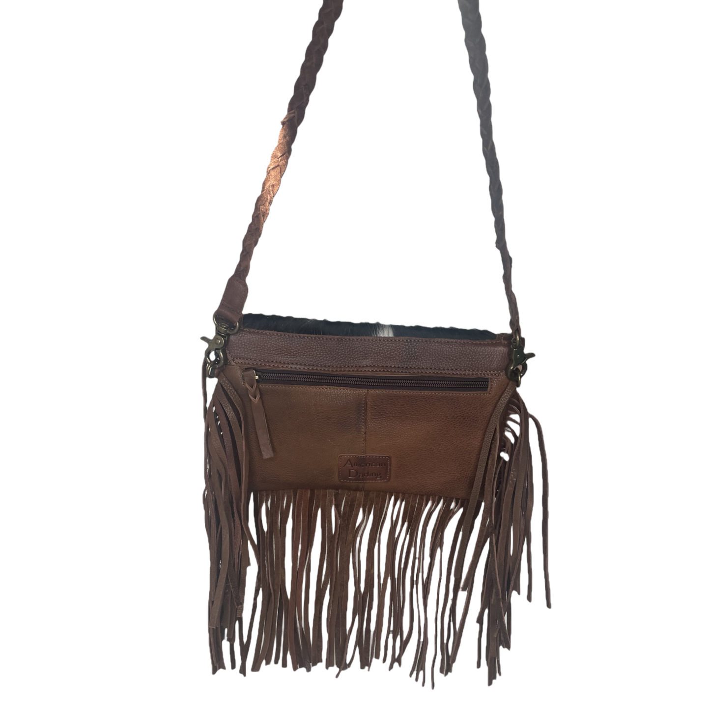 Load image into Gallery viewer, American Darling® Braided Cowhide Fringe Brown Leather Bag ADBGM298B
