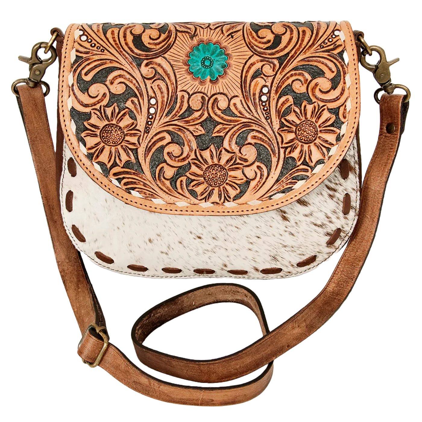 American Darling® Hair On Floral Embossed Leather Purse ADBGA211D