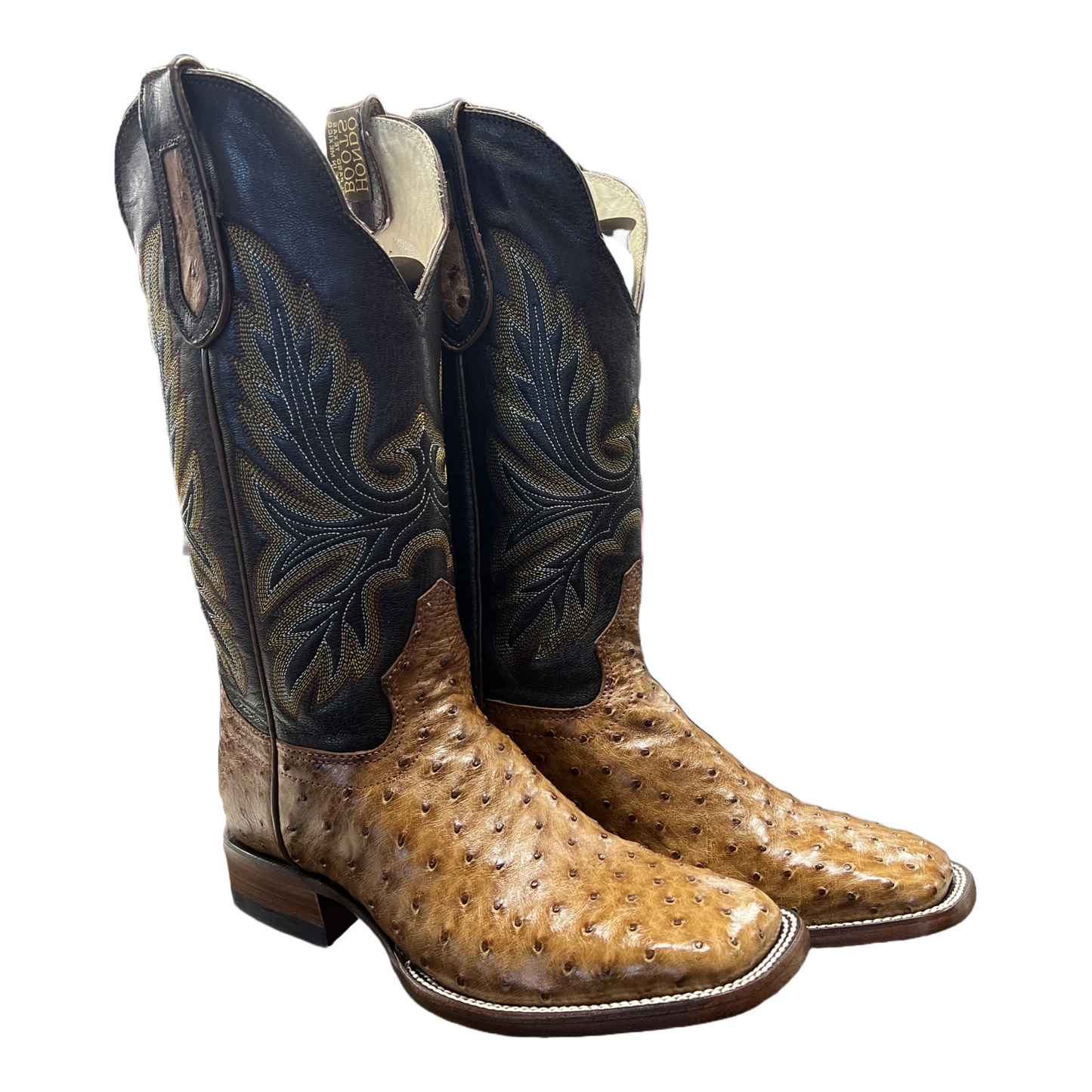 Hondo Men's Cognac Full Quill Genuine  Black Western Boots 1804