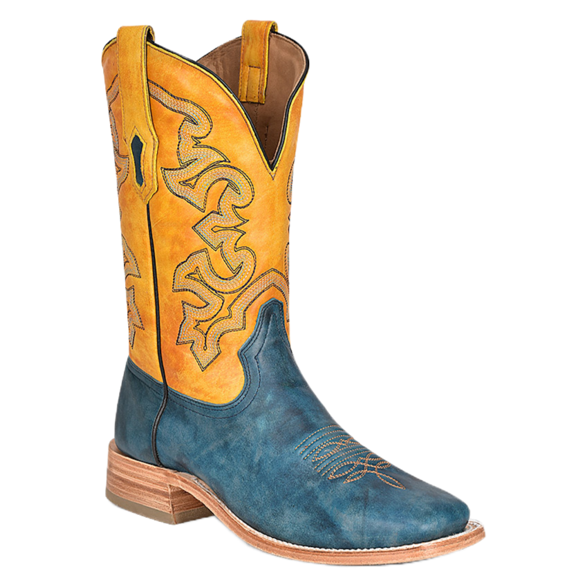 Corral Men's Embroidered Blue & Yellow Western Boots A4381
