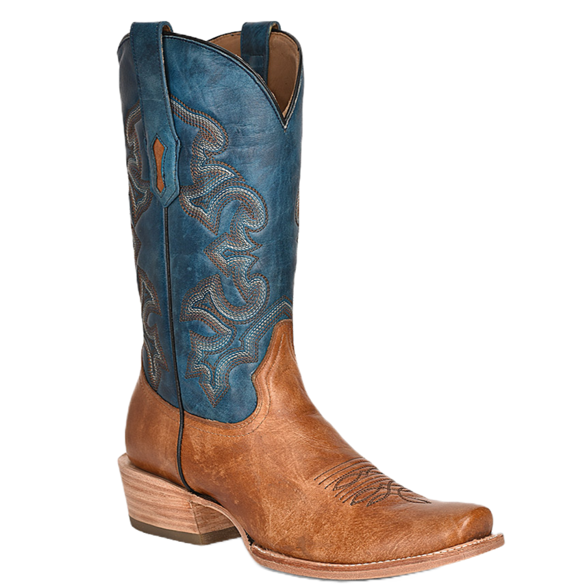 Load image into Gallery viewer, Corral Men&amp;#39;s Embroidered Sand &amp;amp; Navy Blue Horseman Toe Boots A4378
