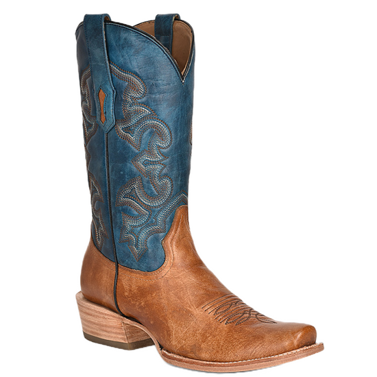 Load image into Gallery viewer, Corral Men&amp;#39;s Embroidered Sand &amp;amp; Navy Blue Horseman Toe Boots A4378
