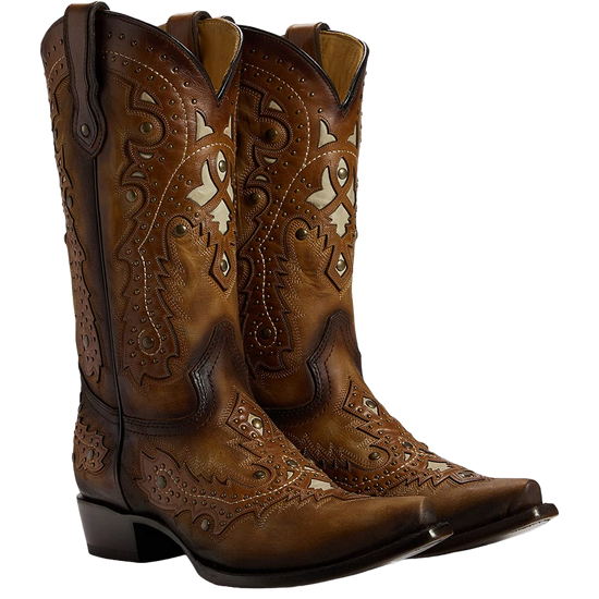 Corral Men's Embroidered Studded Honey Brown Western Boots C3846