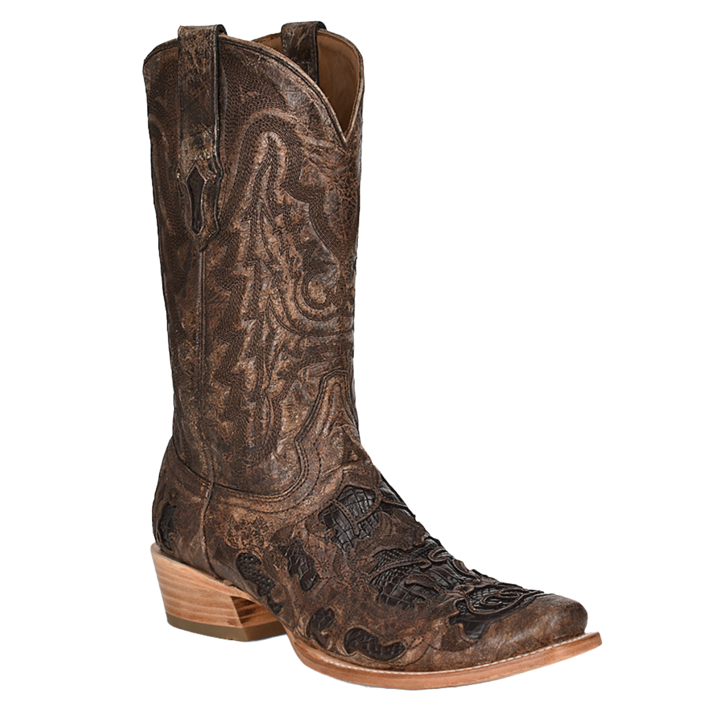 Corral Men s Brown Exotic Alligator Inlay Embroidered Western