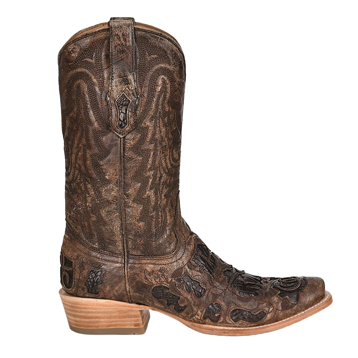 Corral® Men's Brown Exotic Alligator Inlay & Embroidered Western Boots
