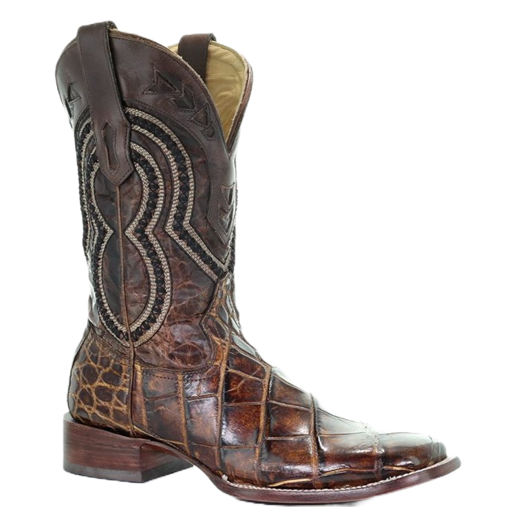 Corral Men's Brown Alligator Wide Square Toe Western Boots A3083