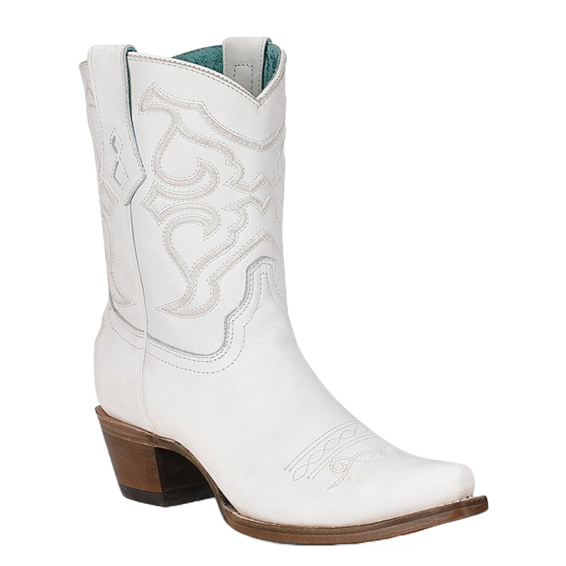 Corral® Ladies Embroidered Stitch White Ankle Snip Toe Boot Z5071