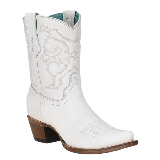 Corral® Ladies Embroidered Stitch White Ankle Snip Toe Boot Z5071