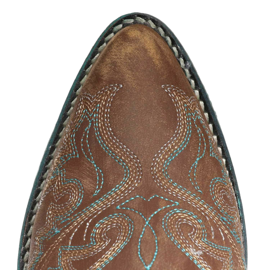 Load image into Gallery viewer, Circle G by Corral Ladies Cognac Brown &amp;amp; Turquoise Embroidery Booties Q0099
