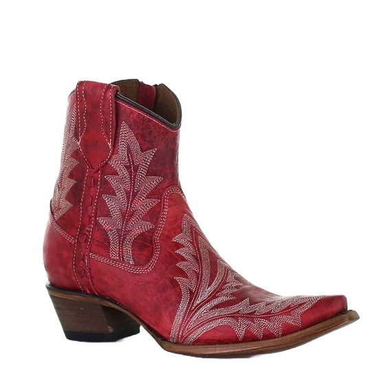 Circle G by Corral Ladies Red Embroidery & Zipper Ankle Booties L5704