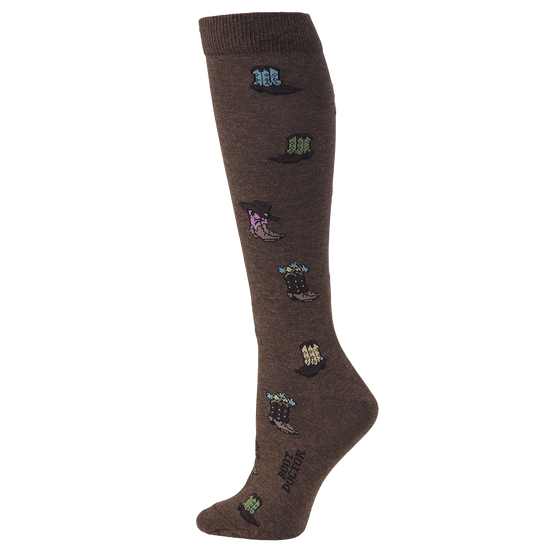 Boot Doctor Ladies Cowboy Boot Print Brown Tall Socks 0417102