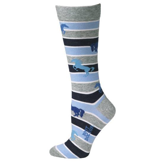 Boot Doctor Ladies Running Horse Blue & Grey Tall Crew Socks 0418113