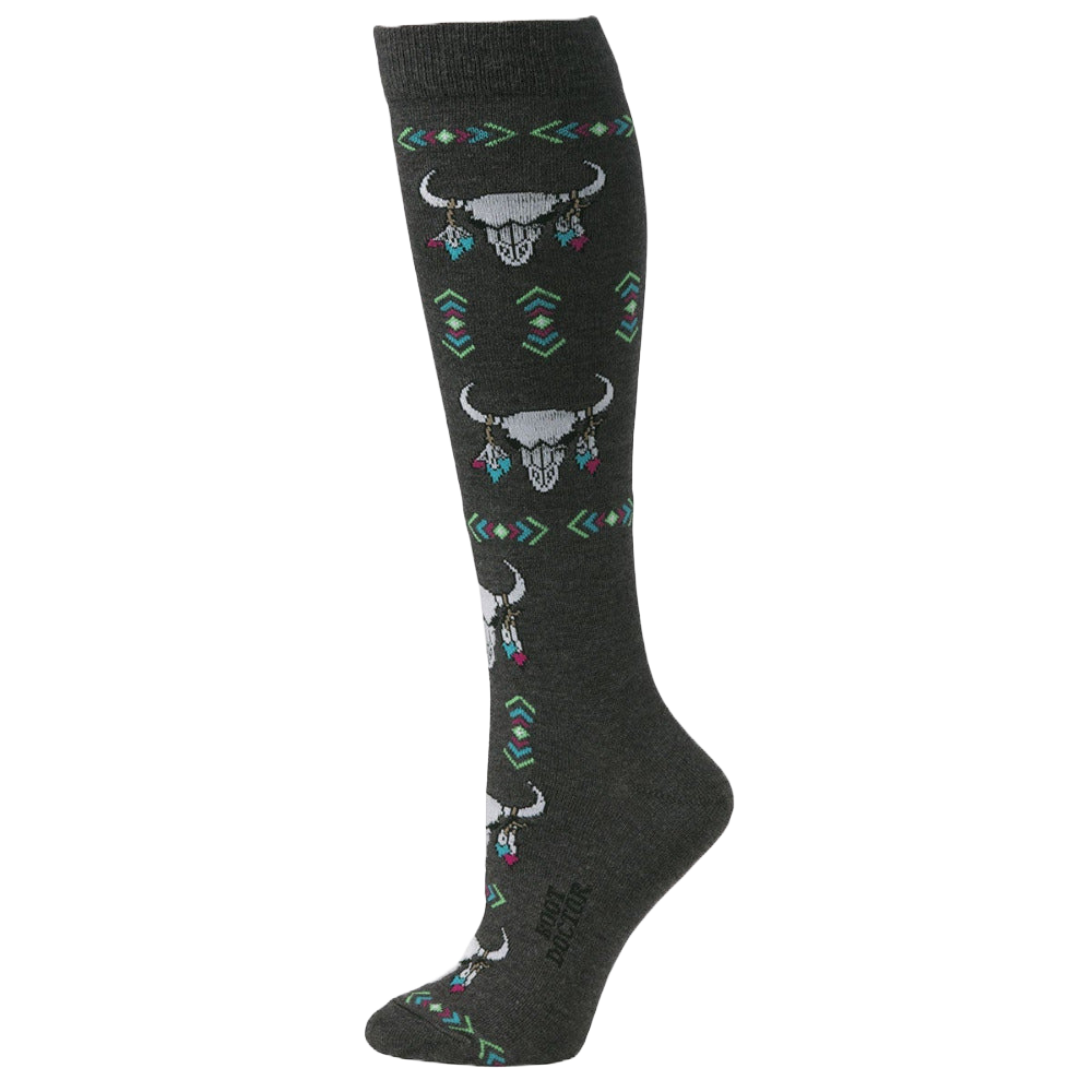 Boot Doctor Ladies Skull & Aztec Pattern Dark Grey Tall Socks 0417006
