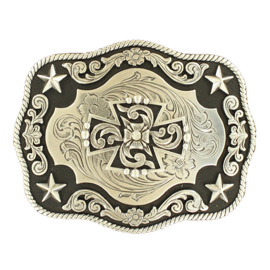 Nocona Unisex Rectangle Silver Cross Stars Belt Buckle 37704
