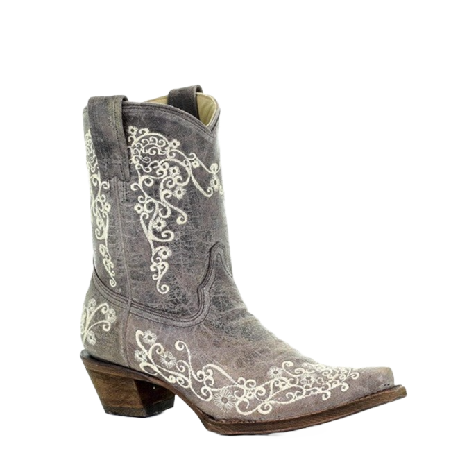 Corral Ladies Lisa Brown Crater Bone Embroidery Shortie Boots A3190
