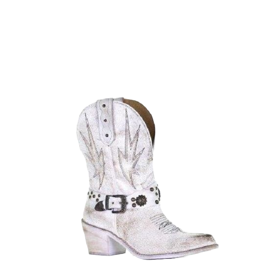 Circle G by Corral Ladies White Embroidery & Studs Ankle Boots Q0178