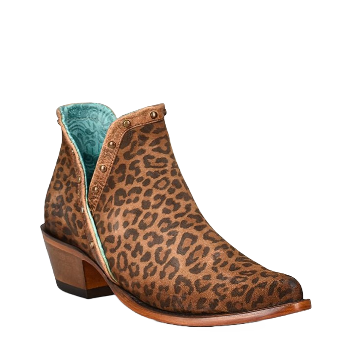 Corral Ladies Brown Leopard Print With Studs Ankle Bootie Z2003