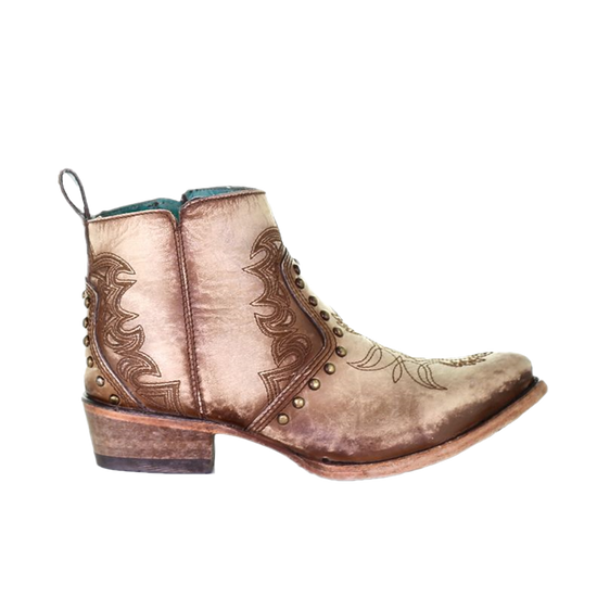 Load image into Gallery viewer, Corral Ladies Embroidery &amp;amp; Stud Round Toe Beige Ankle Boot C3728
