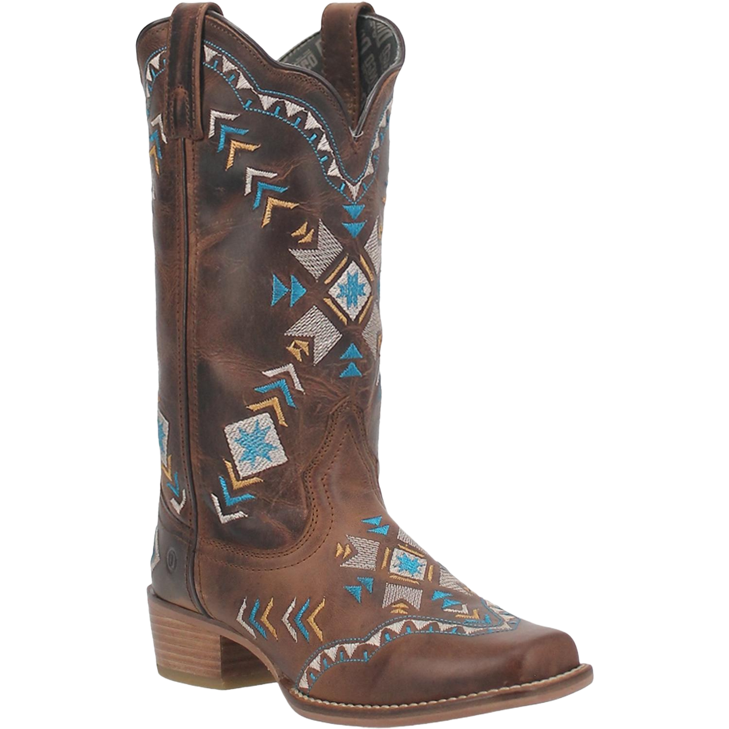Dingo® Ladies Embroidered Brown Leather Square Toe Boot DI725-BN
