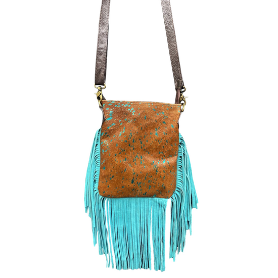 Klassy Cowgirl Turquoise and Brown Hair On Crossbody Bag 77022
