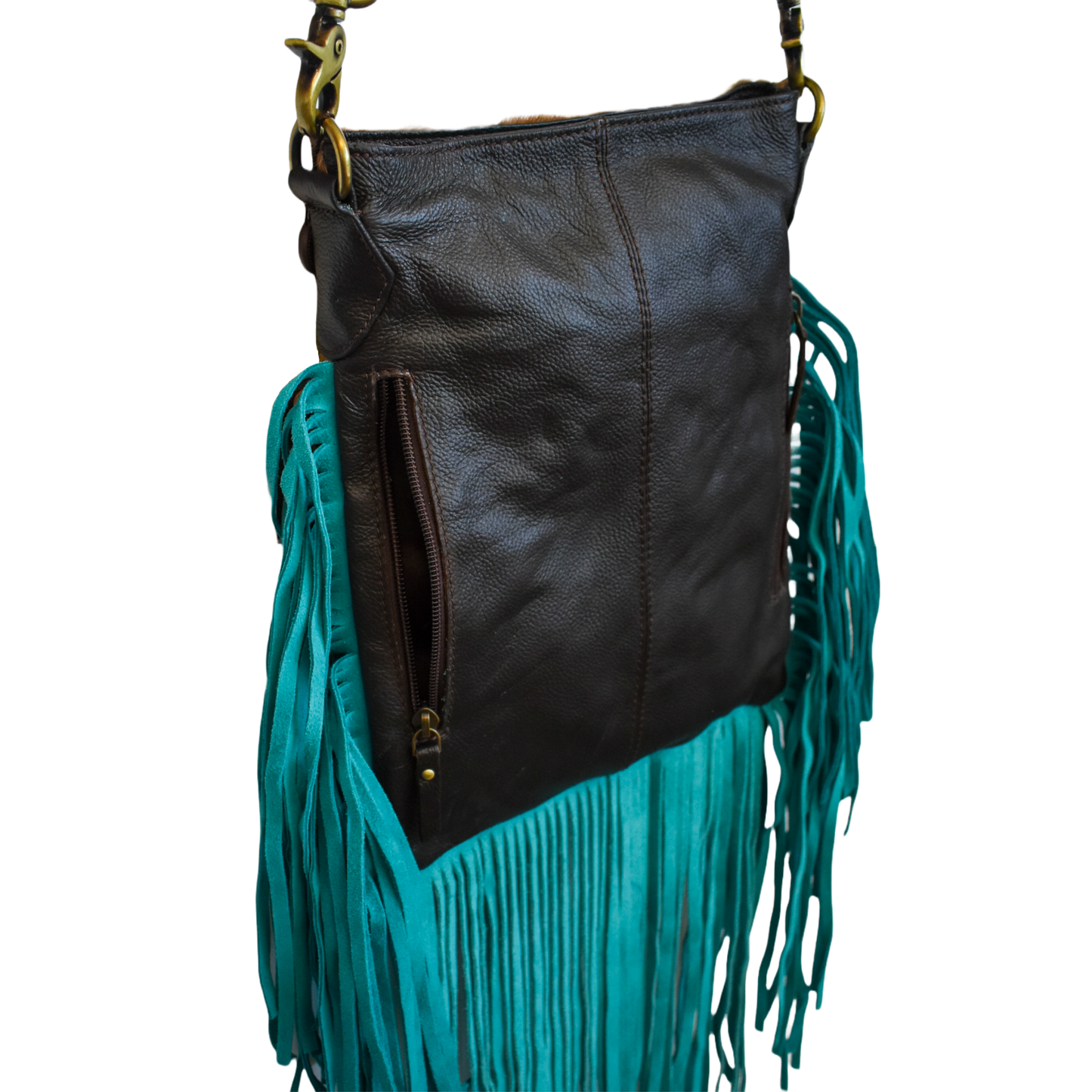 Klassy Cowgirl Turquoise and Brown Hair On Crossbody Bag 77022