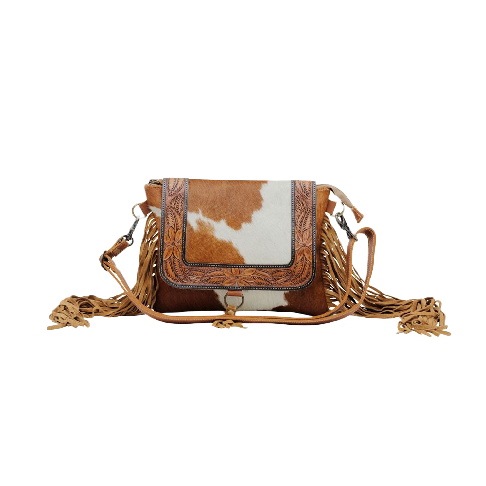 Myra Bag Ladies Rusty Handtooled Cowhide Fringed Purse S-6222