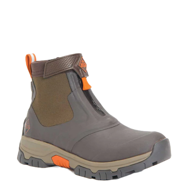 Muck Men's Apex Mid Zip Dark Brown & Orange Rubber Boots AXMZ-907-BRN