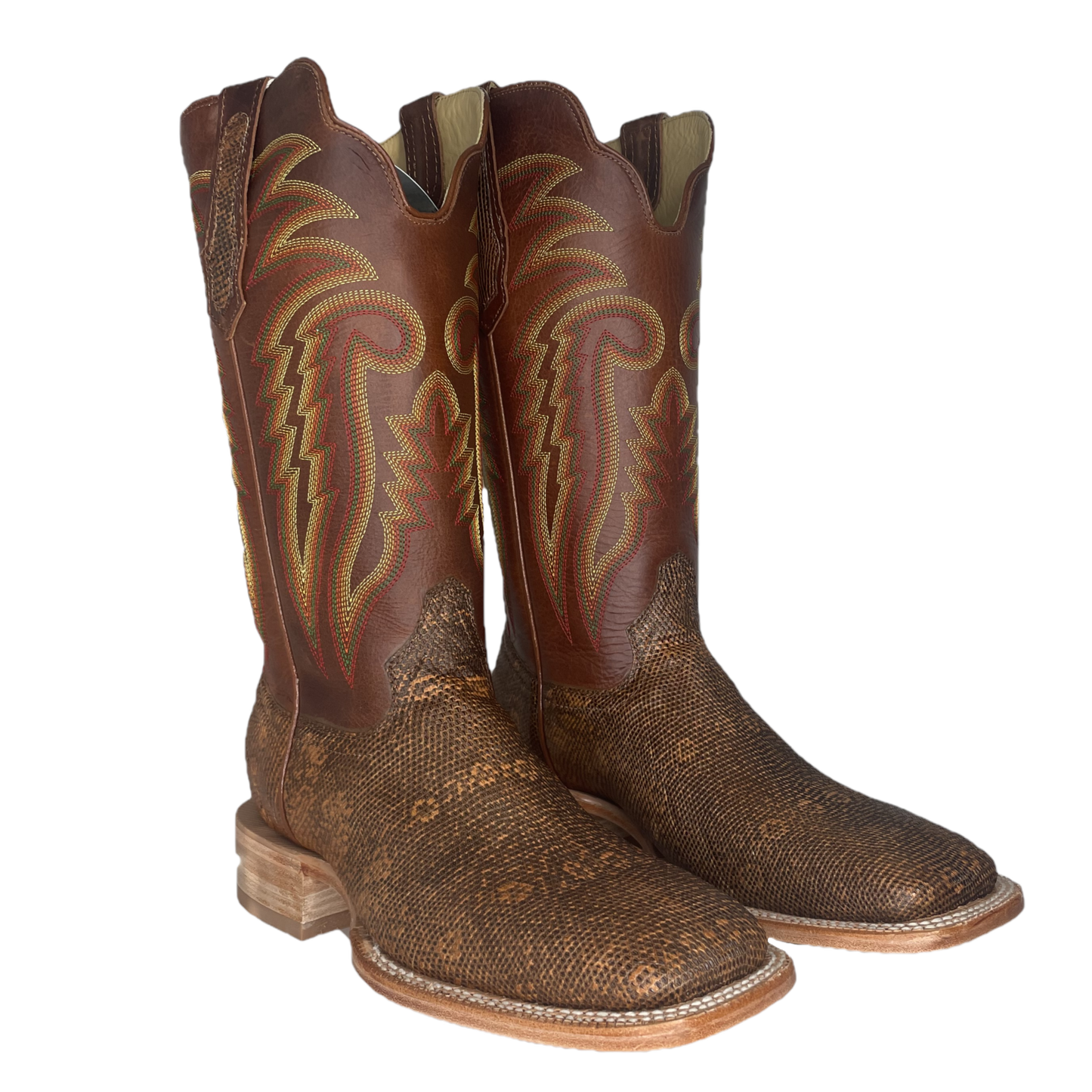 R.Watson® Men's Cognac Ring Lizard Square Toe Boots RW7901-2