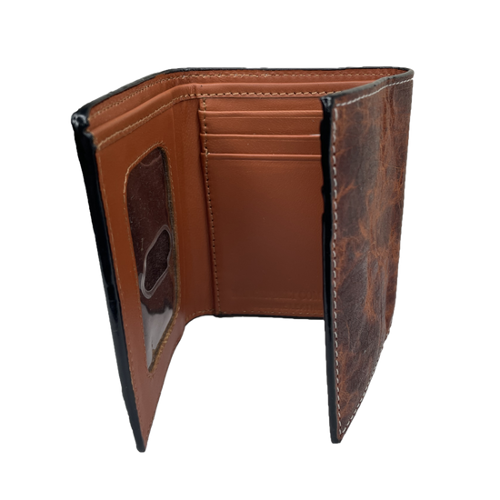 Ranger Belt Company® Floral Embossed Trifold Brown Leather Wallet WH-533T