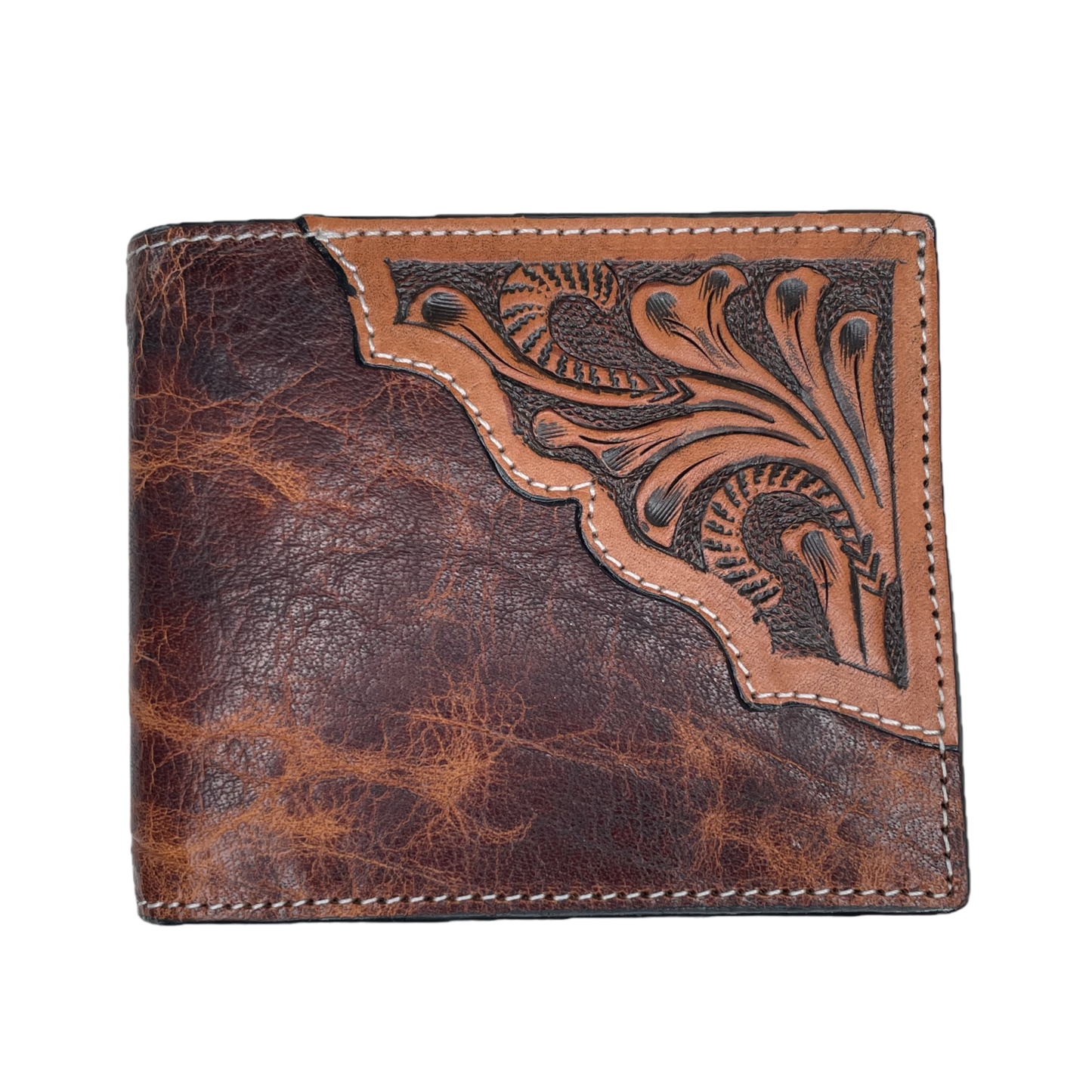 Ranger Belt Company® Bifold Floral Overlay Brown Leather Wallet WH-533B