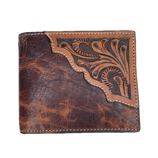 Ranger Belt Company® Bifold Floral Overlay Brown Leather Wallet WH-533B