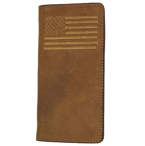 Rockin Leather Men's Embroidered Flag Brown Rodeo Wallet W127