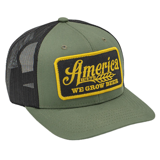 Rural Cloth We Grow Beer Graphic Olive Green Trucker Cap WGB-H12