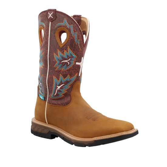 Twisted X Men's 12" Waterproof Tan & Burgundy Work Boots MXBW005