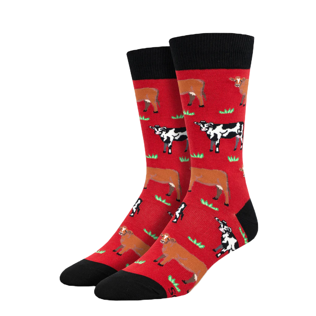 SockSmith® Men's "Mooove Over" Red Socks MNC2717RED
