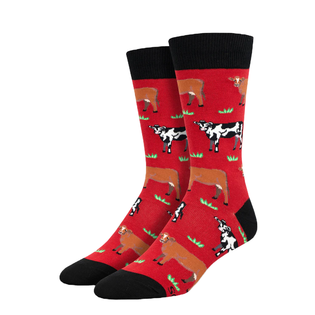 SockSmith® Men's "Mooove Over" Red Socks MNC2717-RED