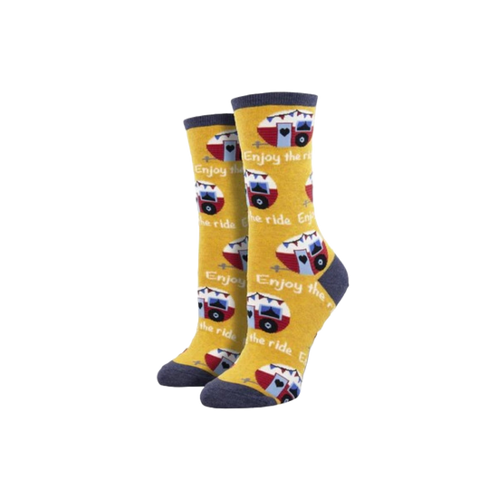 SockSmith Ladies Enjoy The Ride Gold Heather Crew Socks WNC2382-GDH