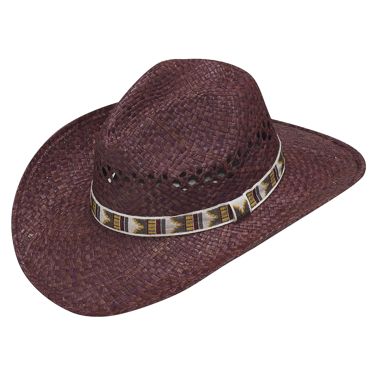 Twister Unisex Vented Raffia Cowboy Burgundy Straw Hat 7110709