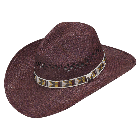 Twister Unisex Vented Raffia Cowboy Burgundy Straw Hat 7110709