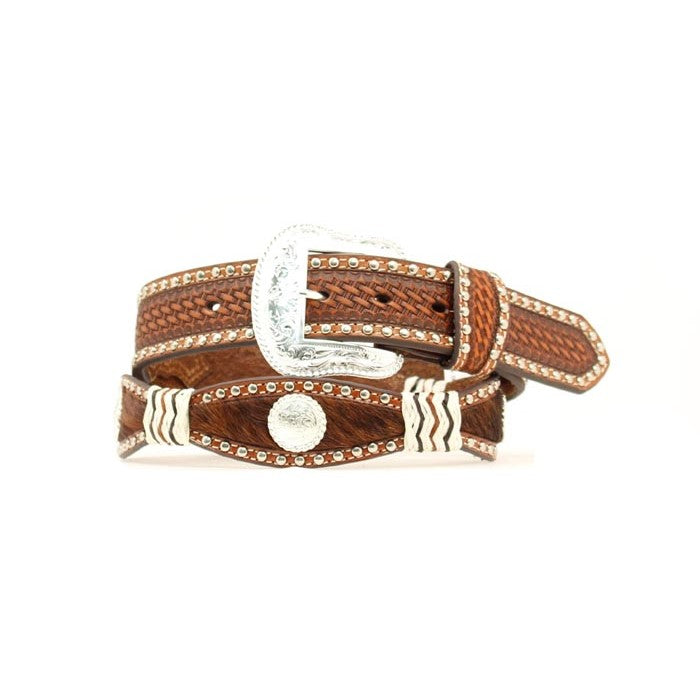 Nocona Men's Brown with Silver Conchos Calf Hair-On Belt N2413808