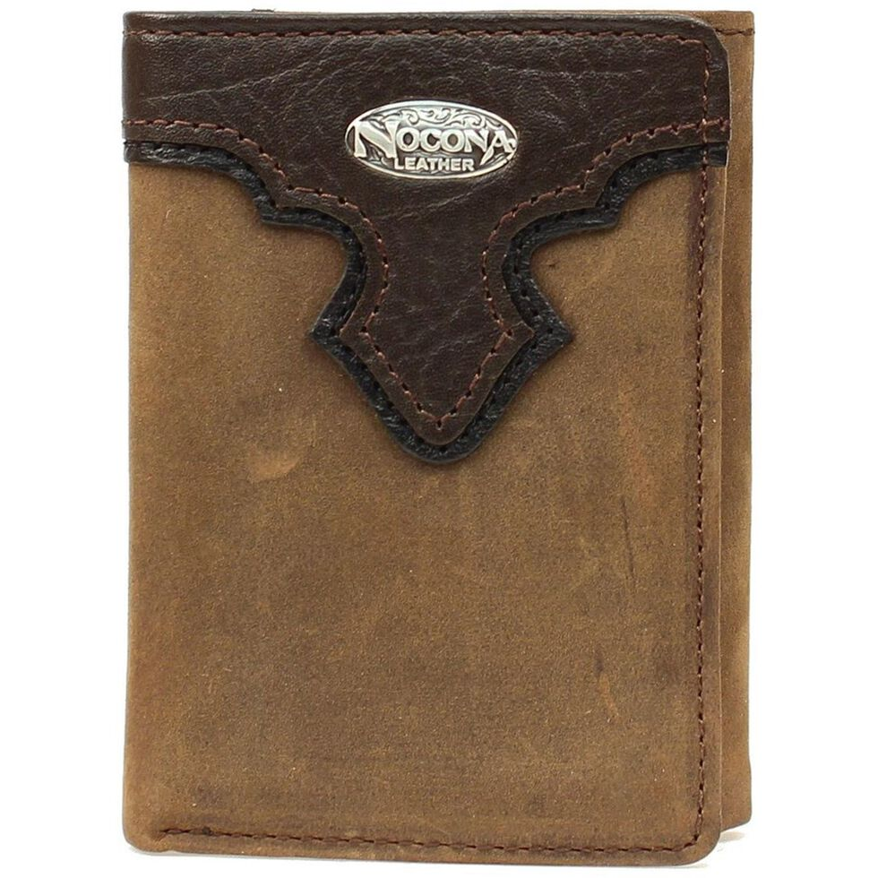 Nocona® Men's Distressed Concho Overlay Brown Tri-fold Wallet N5482644
