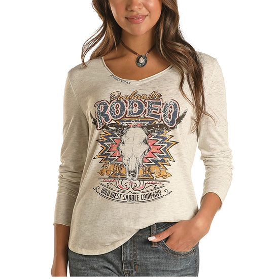 Panhandle White Label Ladies Bull Skull Rodeo Style LS T-Shirt L8T2063
