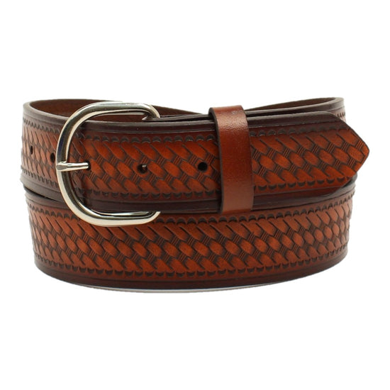 Nocona Men's Hired Hand Tooled Basket Weave Brown Belt N2610402