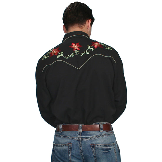 Scully Men's Floral Embroidery Black Snap Shirt P-633