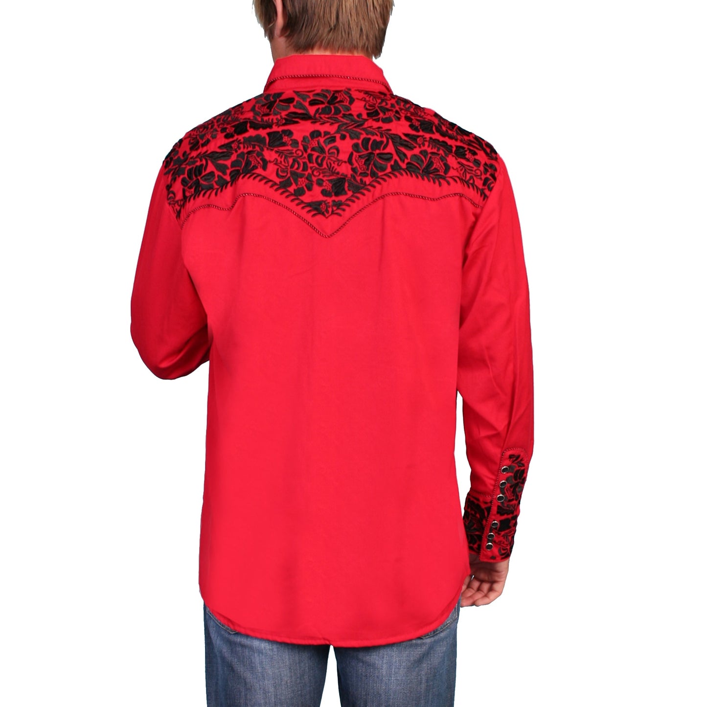 Scully Men's Floral Tooled Red Button Down Shirt P-634-RED