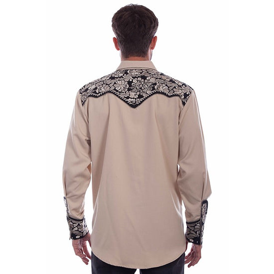 Scully® Men's Tan Floral Embroidery Western Snap Up Shirt P-634-TAN