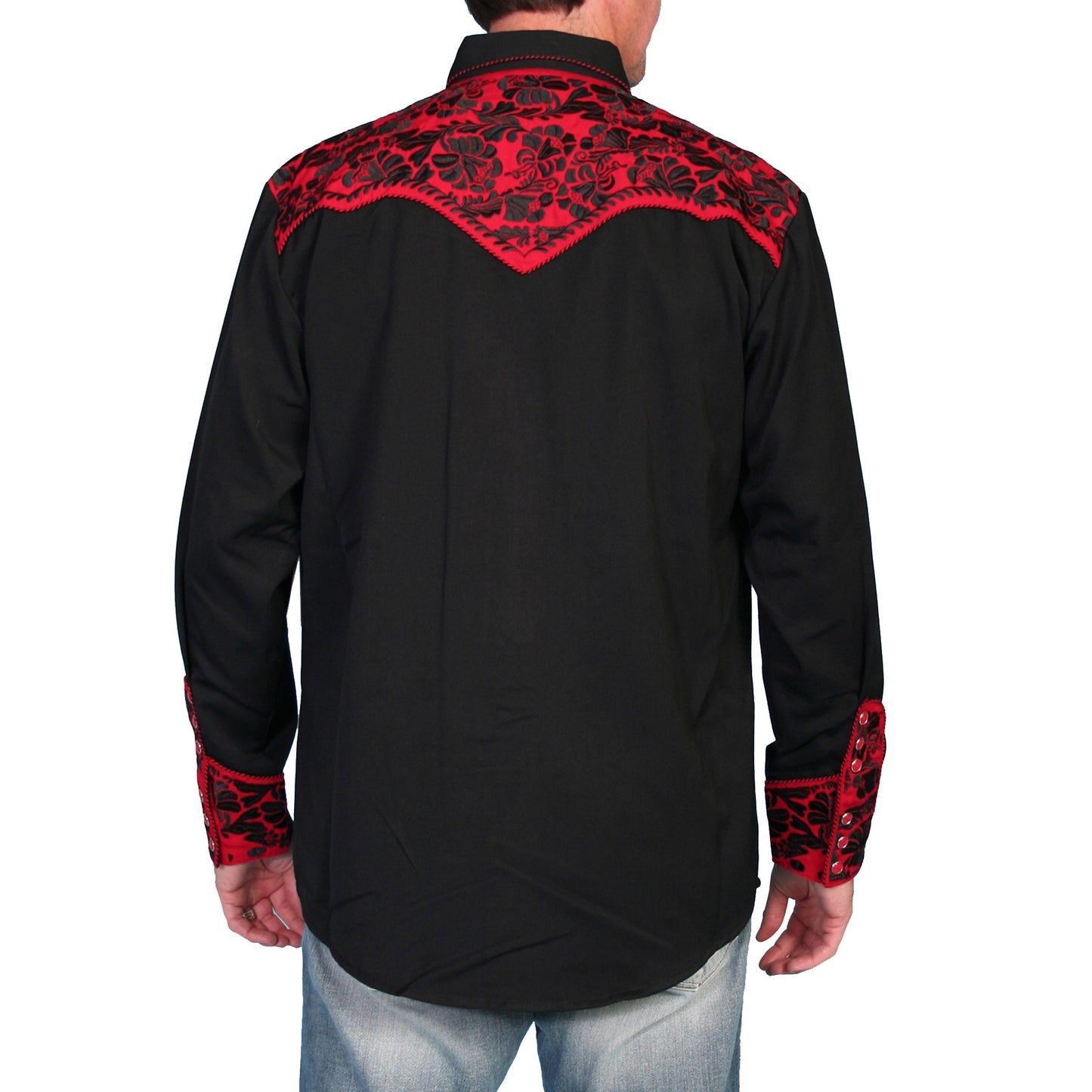 Scully Men's Floral Tooled Black Button Down Shirt P-634-TOM