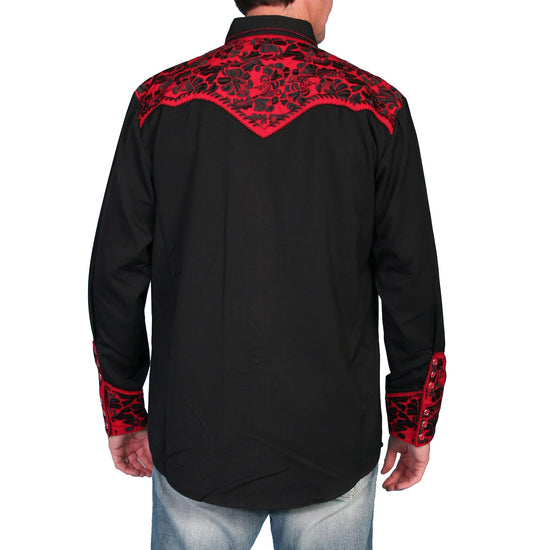 Scully Men's Floral Tooled Black Button Down Shirt P-634-TOM